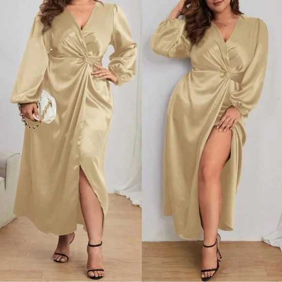 Luxe Satin Twist Party Evening Black Tie Wedding Dress - Picture 6 of 7